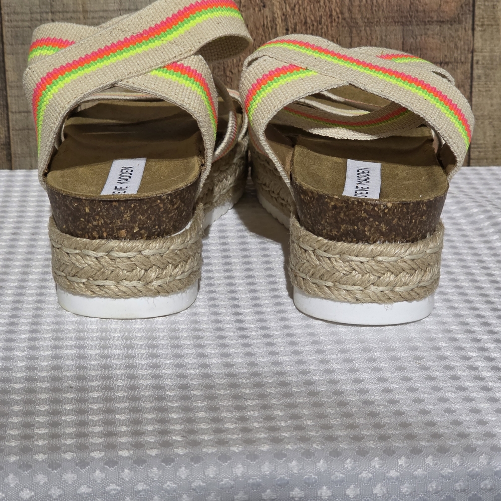 Steve Madden Kimmie Bright Neon Striped Platform Sandals - Picture 10 of 14